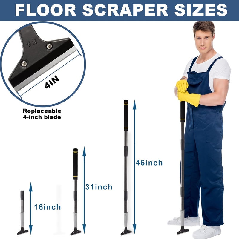 Greeily Floor Scraper Long Handle, 31" to 46" Gum Scraper Tool for Floor Cleaning Tile Wall Gum Paint with 4 inch Scraper Blade Long Handle Sturdy and Durable (31“-46”) - Image 2